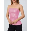 image:imageMakeMeChic Womens Leather Corset Tops Strapless Tube Asymmetrical Ruched Backless Crop Going Out TopsPink