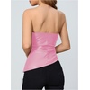 image:imageMakeMeChic Womens Leather Corset Tops Strapless Tube Asymmetrical Ruched Backless Crop Going Out TopsPink