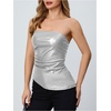 image:imageMakeMeChic Womens Leather Corset Tops Strapless Tube Asymmetrical Ruched Backless Crop Going Out TopsSilver