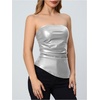 image:imageMakeMeChic Womens Leather Corset Tops Strapless Tube Asymmetrical Ruched Backless Crop Going Out TopsSilver