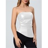 image:imageMakeMeChic Womens Leather Corset Tops Strapless Tube Asymmetrical Ruched Backless Crop Going Out TopsWhite