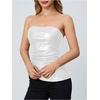 image:imageMakeMeChic Womens Leather Corset Tops Strapless Tube Asymmetrical Ruched Backless Crop Going Out TopsWhite