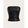 image:imageMakeMeChic Womens Leather Gold Tops Summer Tube Tops Ruched Sleeveless Slim Fit Strapless Club Concert ShirtsBlack