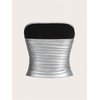 image:imageMakeMeChic Womens Leather Gold Tops Summer Tube Tops Ruched Sleeveless Slim Fit Strapless Club Concert ShirtsSilver