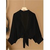 image:imageMakeMeChic Womens Long Sleeve Bat Wing Crop Tops Casual Chiffon Solid Color Shirt Beach Cover UpsBlack
