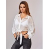 image:imageMakeMeChic Womens Long Sleeve Bat Wing Crop Tops Casual Chiffon Solid Color Shirt Beach Cover UpsWhite