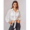 image:imageMakeMeChic Womens Long Sleeve Bat Wing Crop Tops Casual Chiffon Solid Color Shirt Beach Cover UpsWhite
