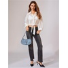 image:imageMakeMeChic Womens Long Sleeve Bat Wing Crop Tops Casual Chiffon Solid Color Shirt Beach Cover UpsWhite