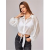image:imageMakeMeChic Womens Long Sleeve Bat Wing Crop Tops Casual Chiffon Solid Color Shirt Beach Cover UpsWhite