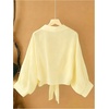 image:imageMakeMeChic Womens Long Sleeve Bat Wing Crop Tops Casual Chiffon Solid Color Shirt Beach Cover UpsYellow