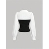 image:imageMakeMeChic Womens Long Sleeve Work Blouse Casual Color Block V Neck Split Dress ShirtBlack and White