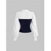 image:imageMakeMeChic Womens Long Sleeve Work Blouse Casual Color Block V Neck Split Dress ShirtBlue B