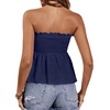image:imageMakeMeChic Womens Off Shoulder Peplum Tops Strapless Sleeveless Tube Top Shirred Ruffle Blouse Summer ShirtDark Blue