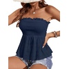 image:imageMakeMeChic Womens Off Shoulder Peplum Tops Strapless Sleeveless Tube Top Shirred Ruffle Blouse Summer ShirtDark Blue
