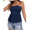 image:imageMakeMeChic Womens Off Shoulder Peplum Tops Strapless Sleeveless Tube Top Shirred Ruffle Blouse Summer ShirtDark Blue