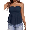 image:imageMakeMeChic Womens Off Shoulder Peplum Tops Strapless Sleeveless Tube Top Shirred Ruffle Blouse Summer ShirtDark Blue