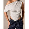 image:imageMakeMeChic Womens Off The Shoulder Asymmetrical Tops Y2k T Shirts Crop Short Sleeve Going Out TopsLight Grey