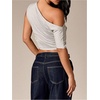 image:imageMakeMeChic Womens Off The Shoulder Asymmetrical Tops Y2k T Shirts Crop Short Sleeve Going Out TopsLight Grey