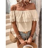 image:imageMakeMeChic Womens Off The Shoulder Tops Lace Summer Blouse Boho TopsBeige