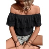 image:imageMakeMeChic Womens Off The Shoulder Tops Lace Summer Blouse Boho TopsBlack