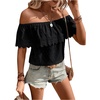 image:imageMakeMeChic Womens Off The Shoulder Tops Lace Summer Blouse Boho TopsBlack