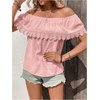 image:imageMakeMeChic Womens Off The Shoulder Tops Lace Summer Blouse Boho TopsPink