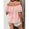 image:imageMakeMeChic Womens Off The Shoulder Tops Lace Summer Blouse Boho TopsPink
