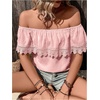 image:imageMakeMeChic Womens Off The Shoulder Tops Lace Summer Blouse Boho TopsPink