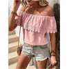 image:imageMakeMeChic Womens Off The Shoulder Tops Lace Summer Blouse Boho TopsPink