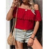 image:imageMakeMeChic Womens Off The Shoulder Tops Lace Summer Blouse Boho TopsRed Solid