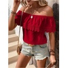 image:imageMakeMeChic Womens Off The Shoulder Tops Lace Summer Blouse Boho TopsRed Solid