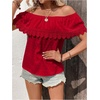 image:imageMakeMeChic Womens Off The Shoulder Tops Lace Summer Blouse Boho TopsRed Solid