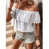 image:imageMakeMeChic Womens Off The Shoulder Tops Lace Summer Blouse Boho TopsWhite