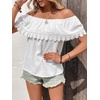 image:imageMakeMeChic Womens Off The Shoulder Tops Lace Summer Blouse Boho TopsWhite