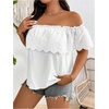 image:imageMakeMeChic Womens Off The Shoulder Tops Lace Summer Blouse Boho TopsWhiteplus