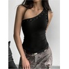 image:imageMakeMeChic Womens Off The Shoulder Tops Rivet Sleeveless Fitted Grunge Going Out TankBlack
