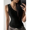 image:imageMakeMeChic Womens Off The Shoulder Tops Rivet Sleeveless Fitted Grunge Going Out TankBlack