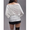 image:imageMakeMeChic Womens Off The Shoulder Tops Summer Long Sleeve Ruched Y2K Punk Tops White Small