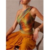 image:imageMakeMeChic Womens Off The Shoulder Tops Tie Dye Crop Ruched Sleeveless Going Out Tank ShirtMulticolor