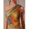 image:imageMakeMeChic Womens Off The Shoulder Tops Tie Dye Crop Ruched Sleeveless Going Out Tank ShirtMulticolor