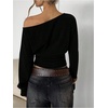 image:imageMakeMeChic Womens Off The Shoulder Tops Y2k Long Sleeve Cinched Waist Knit Going Out TopBlack
