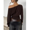 image:imageMakeMeChic Womens Off The Shoulder Tops Y2k Long Sleeve Cinched Waist Knit Going Out TopCoffee Brown