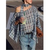 image:imageMakeMeChic Womens Plaid Off The Shoulder Poncho Top Long Sleeve Going Out Tops with ScarfBlue