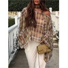 image:imageMakeMeChic Womens Plaid Off The Shoulder Poncho Top Long Sleeve Going Out Tops with ScarfBrown