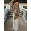 image:imageMakeMeChic Womens Plaid Off The Shoulder Poncho Top Long Sleeve Going Out Tops with ScarfBrown