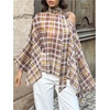 image:imageMakeMeChic Womens Plaid Off The Shoulder Poncho Top Long Sleeve Going Out Tops with ScarfKhaki