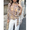 image:imageMakeMeChic Womens Plaid Off The Shoulder Poncho Top Long Sleeve Going Out Tops with ScarfKhaki