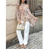 image:imageMakeMeChic Womens Plaid Off The Shoulder Poncho Top Long Sleeve Going Out Tops with ScarfKhaki