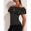 image:imageMakeMeChic Womens Polka Dots Blouse Off The Shoulder Ruffle Trim Short Sleeve Dressy Shirt TopBlack and White