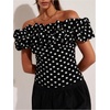 image:imageMakeMeChic Womens Polka Dots Blouse Off The Shoulder Ruffle Trim Short Sleeve Dressy Shirt TopBlack and White